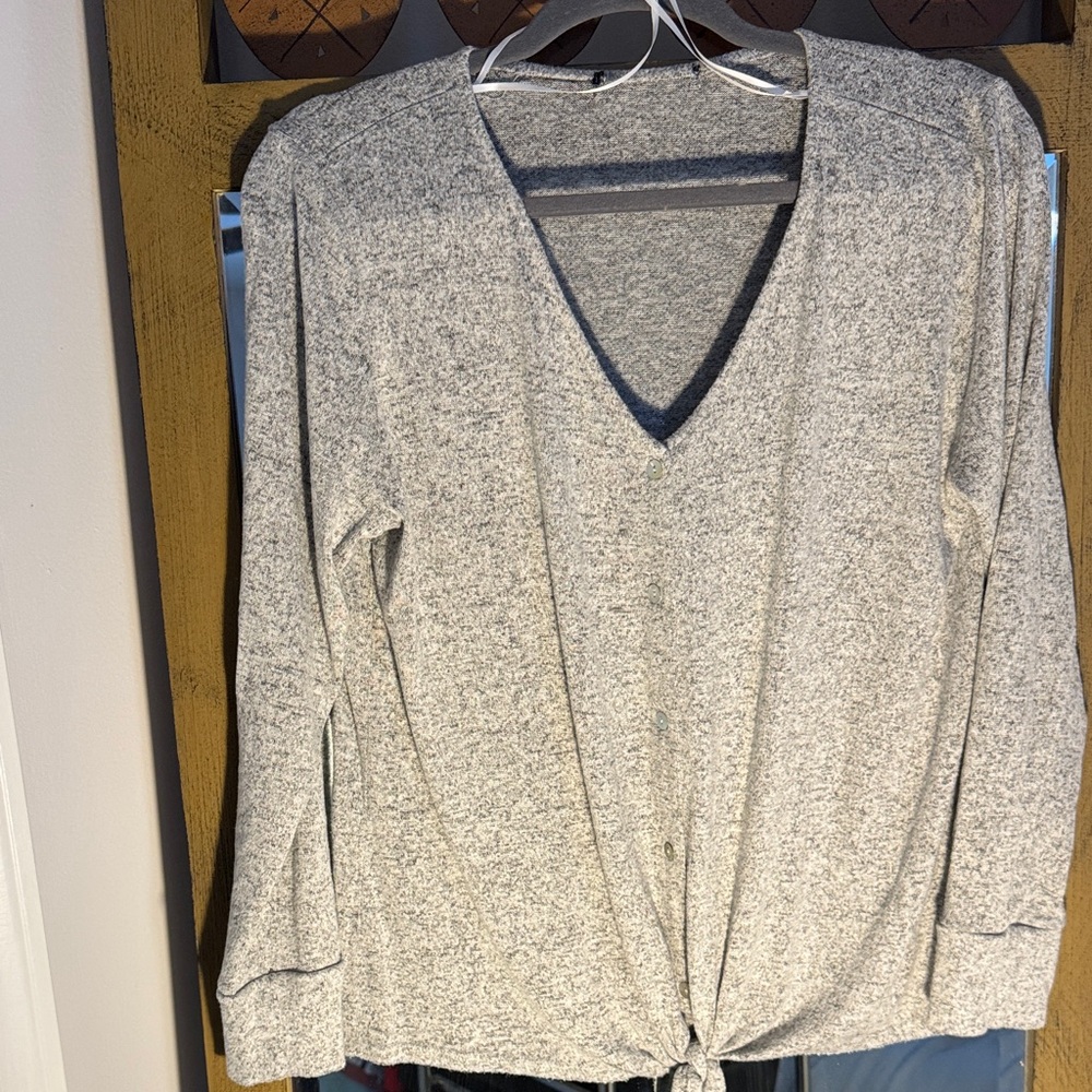 Gray V-Neck Tie-Front Cardigan
